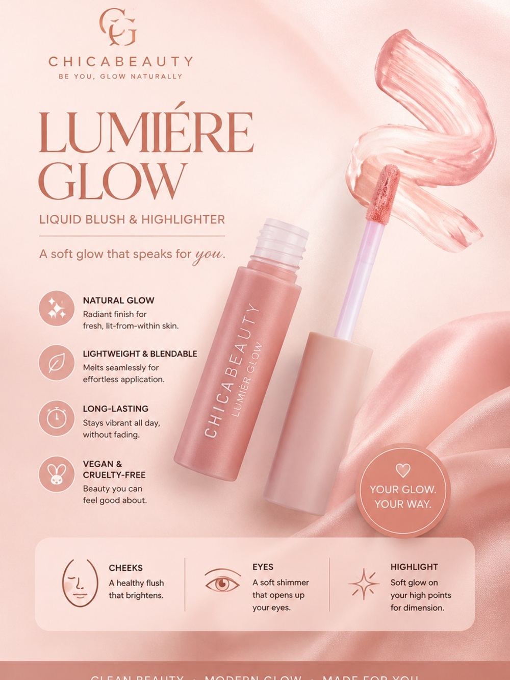 5/25 ✨✨ Chica Beauty Glow Liquid Blush & Highlighter — Rose Glow